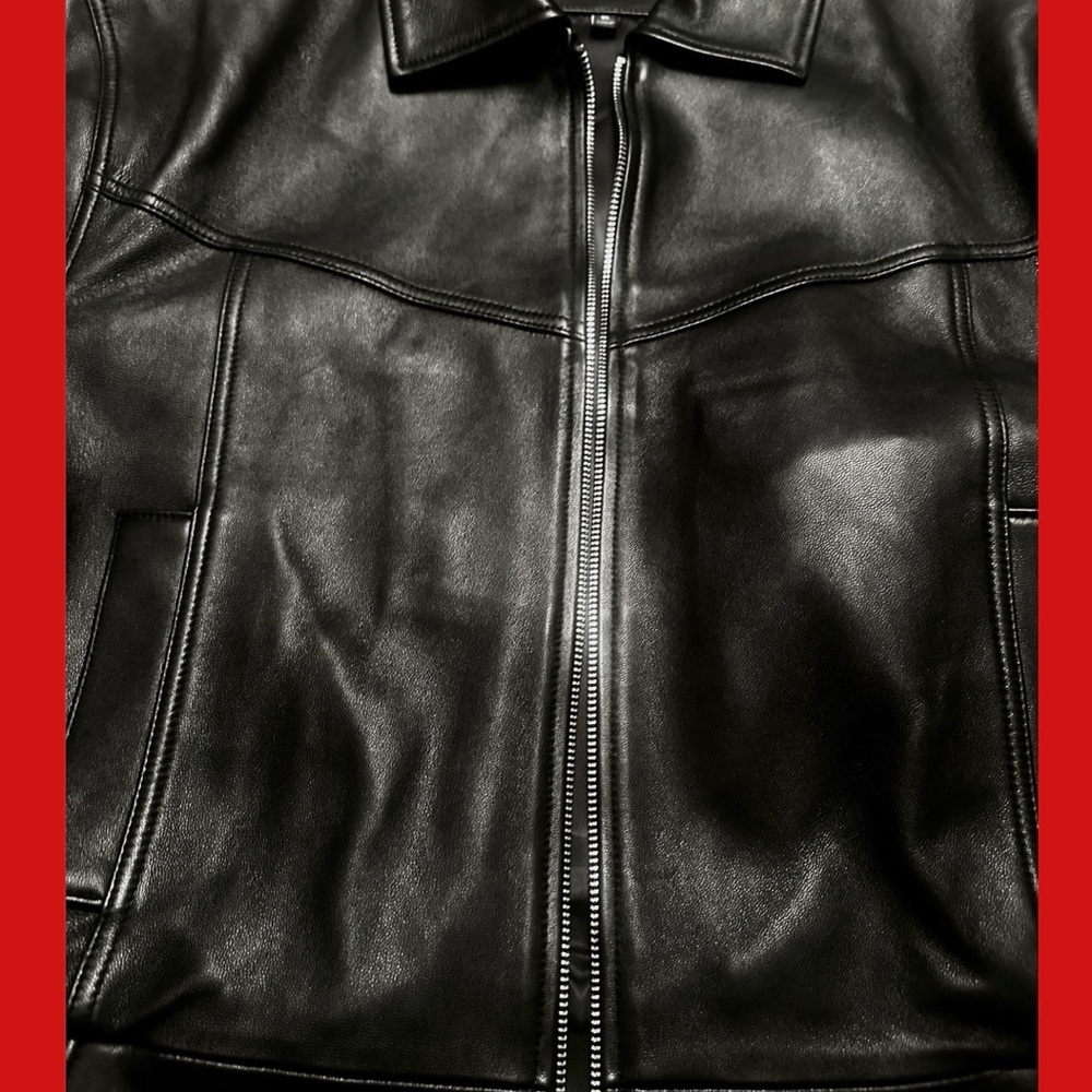 Source Unknown-Sample Black Leather Bomber Jacket… - image 5